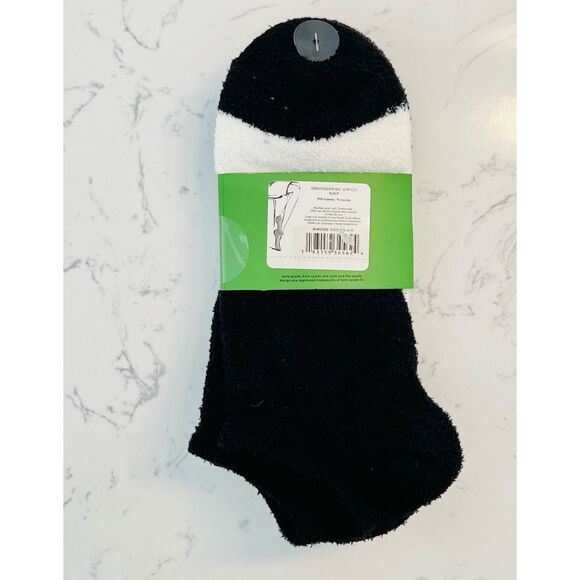 Kate Spade Low Cut Cozies Socks Black White Logo Fuzzy Fluffy 3pk KSNY - Picture 2 of 3